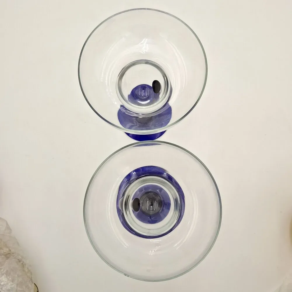 Libby Bravura Margarita Glasses Cobalt Blue Curved Stem 7.25